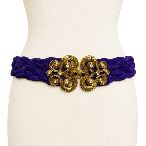 Emanuel Ungaro Parallele Paris Vintage 90\'s Purple Suede statement belt gold NWT main image 6